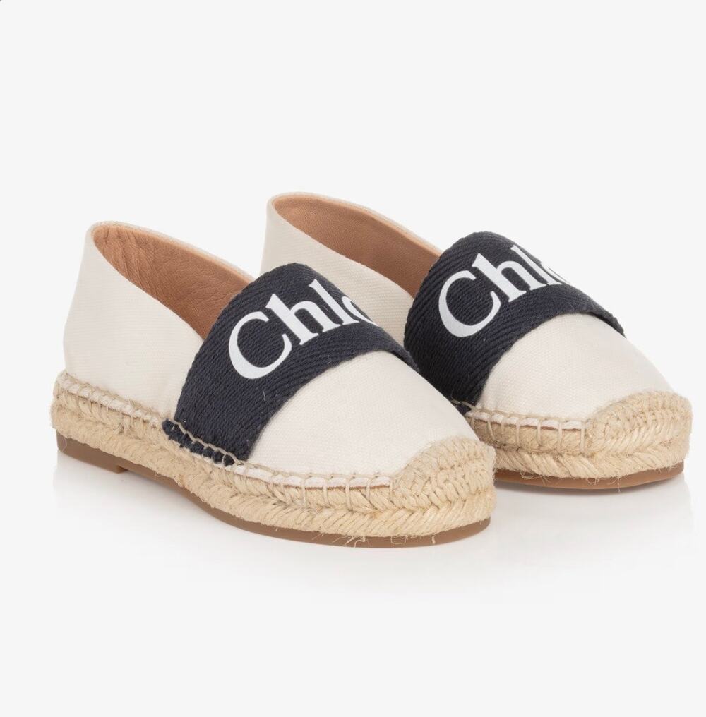 Chloe Girls Ivory & Navy Espadrilles *Size 28* (10)